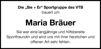 Traueranzeige von Maria Bräuer von Nordwest-Zeitung