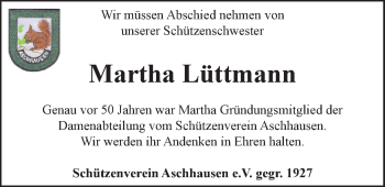 Traueranzeige von Martha Lüttmann von Nordwest-Zeitung