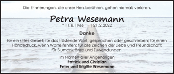 Traueranzeige von Petra Wesemann von Nordwest-Zeitung
