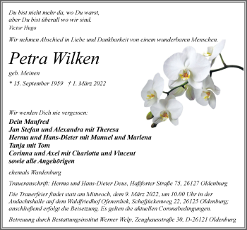 Traueranzeige von Petra Wilken von Nordwest-Zeitung