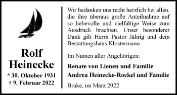 Traueranzeige von Rolf Heinecke von Nordwest-Zeitung