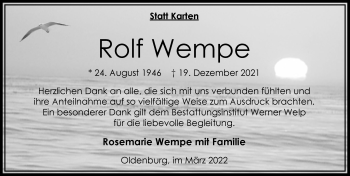 Traueranzeige von Rolf Wempe von Nordwest-Zeitung