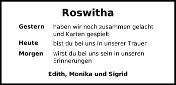 Traueranzeige von Roswitha Pruggmayer von Nordwest-Zeitung