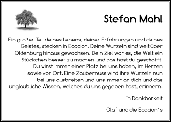 Traueranzeige von Stefan Mahl von Nordwest-Zeitung