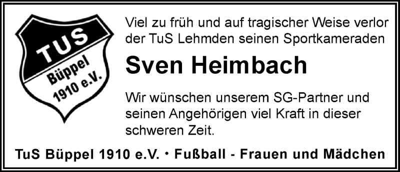  Traueranzeige für Sven Heimbach vom 11.03.2022 aus Nordwest-Zeitung