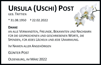 Traueranzeige von Ursula Post von Nordwest-Zeitung