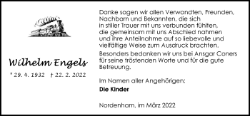 Traueranzeige von Wilhelm Engels von Nordwest-Zeitung