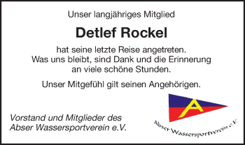 Traueranzeige von Detlef Rockel von Nordwest-Zeitung