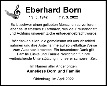 Traueranzeige von Eberhard Born von Nordwest-Zeitung