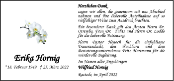 Traueranzeige von Erika Hornig von Nordwest-Zeitung