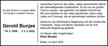 Traueranzeige von Gerold Bunjes von Nordwest-Zeitung