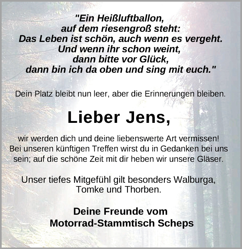  Traueranzeige für Jens Albers vom 23.04.2022 aus Nordwest-Zeitung