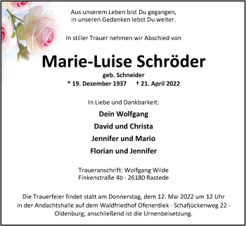 Traueranzeige von Marie-Luise Schröder von Nordwest-Zeitung