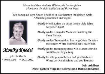 Traueranzeige von Monika Knodel von Nordwest-Zeitung
