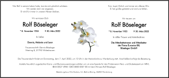 Traueranzeige von Rolf Böseleger von Nordwest-Zeitung