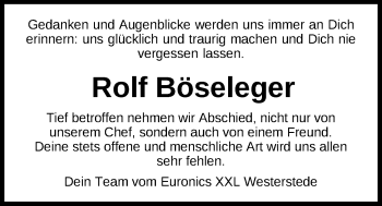 Traueranzeige von Rolf Böseleger von Nordwest-Zeitung