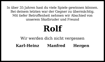 Traueranzeige von Rolf Böseleger von Nordwest-Zeitung