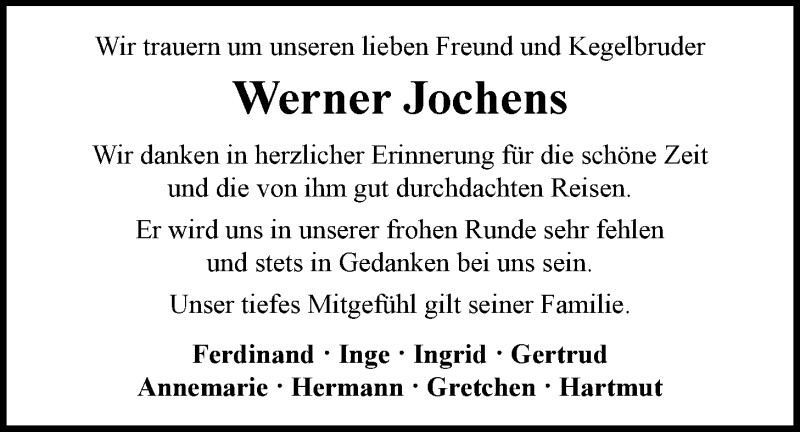  Traueranzeige für Werner Jochens vom 21.04.2022 aus Nordwest-Zeitung