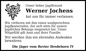 Traueranzeige von Werner Jochens von Nordwest-Zeitung