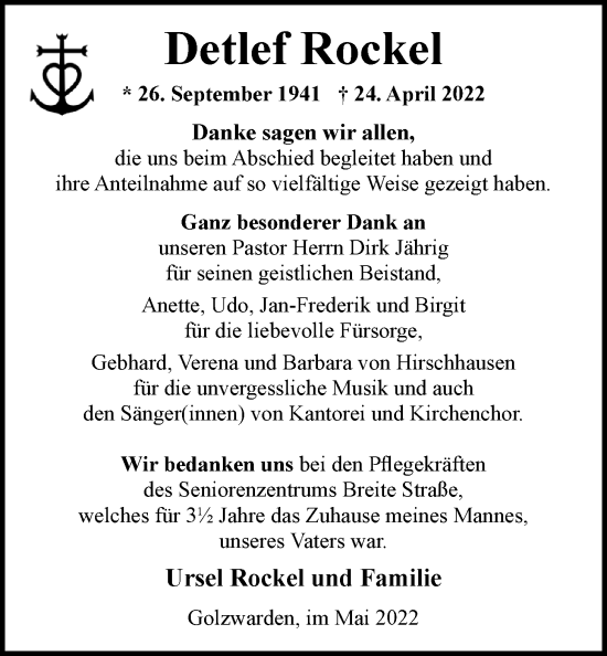 Traueranzeige von Detlef Rockel von Nordwest-Zeitung