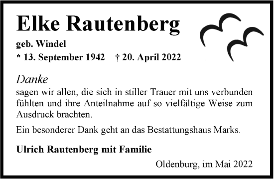 Traueranzeige von Elke Rautenberg von Nordwest-Zeitung