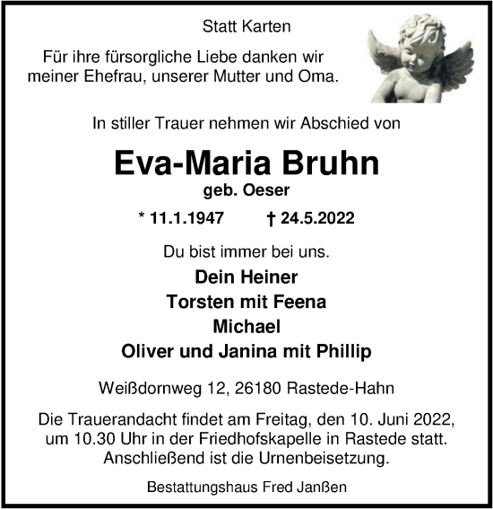 Traueranzeige von Eva-Maria Bruhn von Nordwest-Zeitung