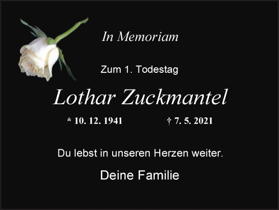Traueranzeige von Lothar Zuckmantel von Nordwest-Zeitung