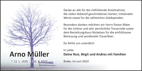 Traueranzeige von Arno Müller von Nordwest-Zeitung