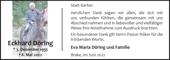 Traueranzeige von Hans Eckhard Döring von Nordwest-Zeitung