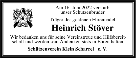 Traueranzeige von Heinrich Stöver von Nordwest-Zeitung