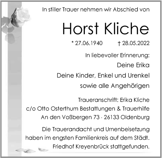 Traueranzeige von Horst Kliche von Nordwest-Zeitung