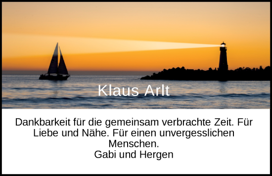 Traueranzeige von Klaus Arlt von Nordwest-Zeitung