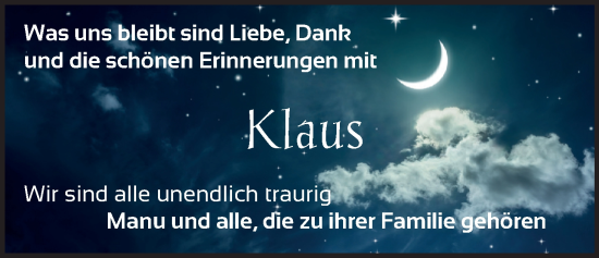 Traueranzeige von Klaus Arlt von Nordwest-Zeitung