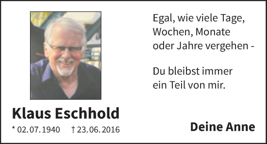 Traueranzeige von Klaus Eschhold von Nordwest-Zeitung