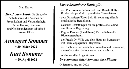 Traueranzeige von Kurt Sommer von Nordwest-Zeitung