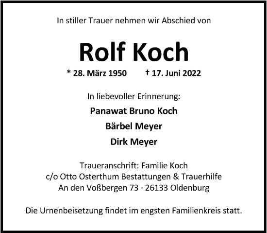 Traueranzeige von Rolf Koch von Nordwest-Zeitung