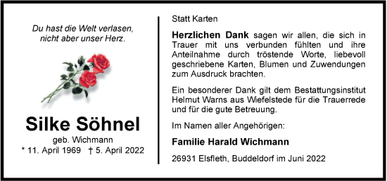 Traueranzeige von Silke Söhnel von Nordwest-Zeitung