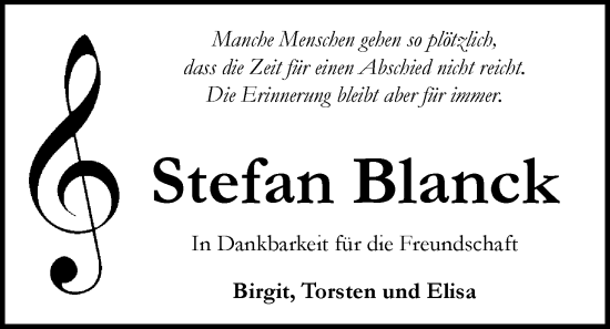 Traueranzeige von Stefan Blanck von Nordwest-Zeitung
