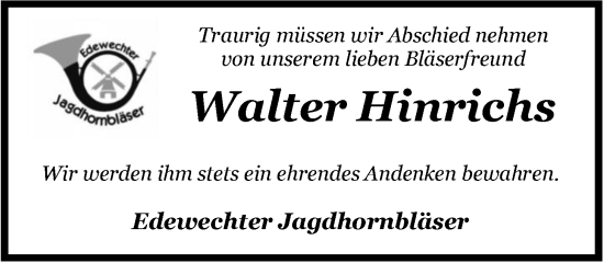 Traueranzeige von Walter Hinrichs von Nordwest-Zeitung