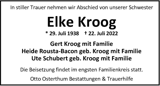 Traueranzeige von Elke Kroog von Nordwest-Zeitung