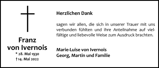 Traueranzeige von Franz von Ivernois von Nordwest-Zeitung