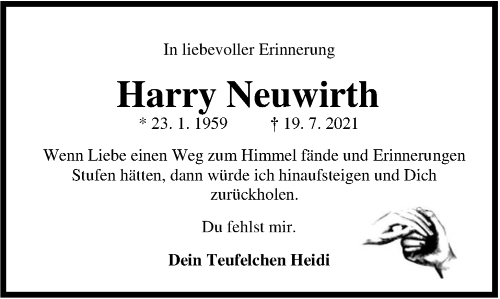  Traueranzeige für Harry Neuwirth vom 19.07.2022 aus Nordwest-Zeitung