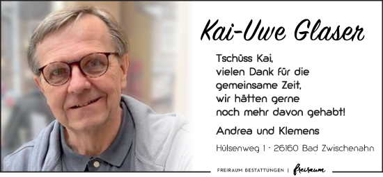 Traueranzeige von Kai-Uwe Glaser von Nordwest-Zeitung