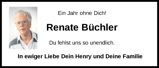 Traueranzeige von Renate Büchler von Nordwest-Zeitung