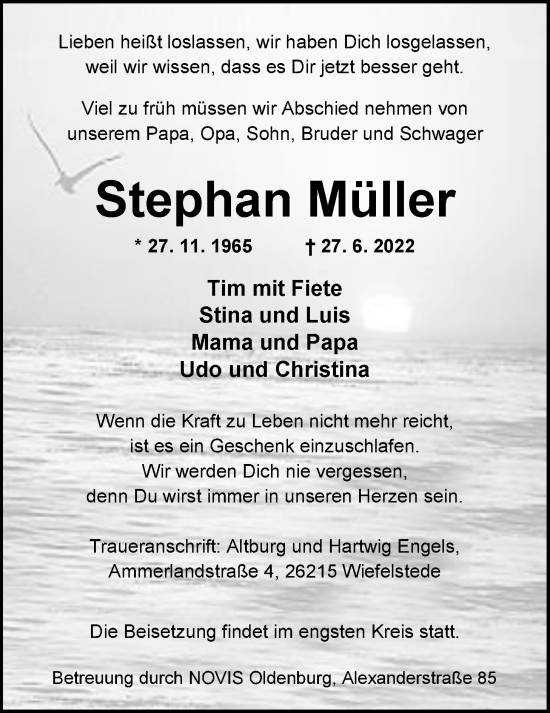 Traueranzeige von Stephan Müller von Nordwest-Zeitung