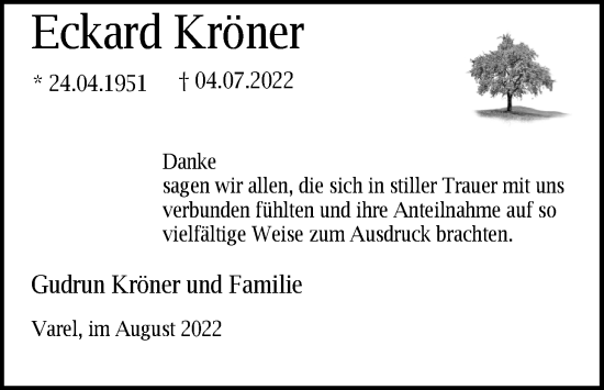 Traueranzeige von Eckard Kröner von Nordwest-Zeitung