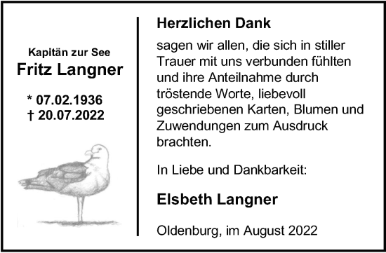 Traueranzeige von Fritz Langner von Nordwest-Zeitung