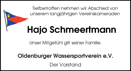 Traueranzeige von Hajo Schmeertmann von Nordwest-Zeitung