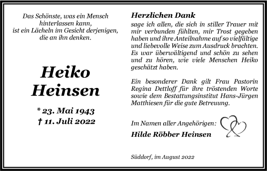 Traueranzeige von Heiko Heinsen von Nordwest-Zeitung
