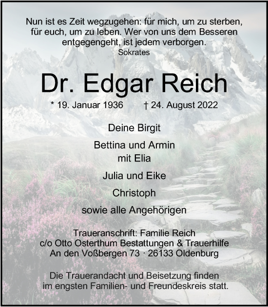 Traueranzeige von Edgar Reich von Nordwest-Zeitung